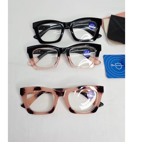 Pink & Black Cat Eyes Womens Reading Glasses with Blue Light Filter +1.50 3 Pack - Picture 6 of 12
